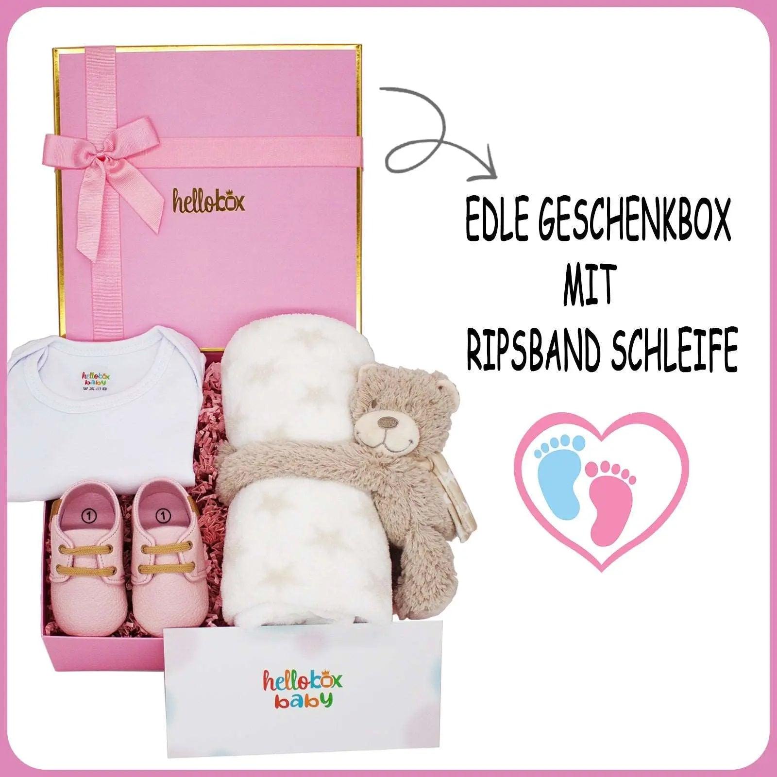 Presentset till nyfödd flicka – Babyfilt, gosedjur & första skor (rosa)-1