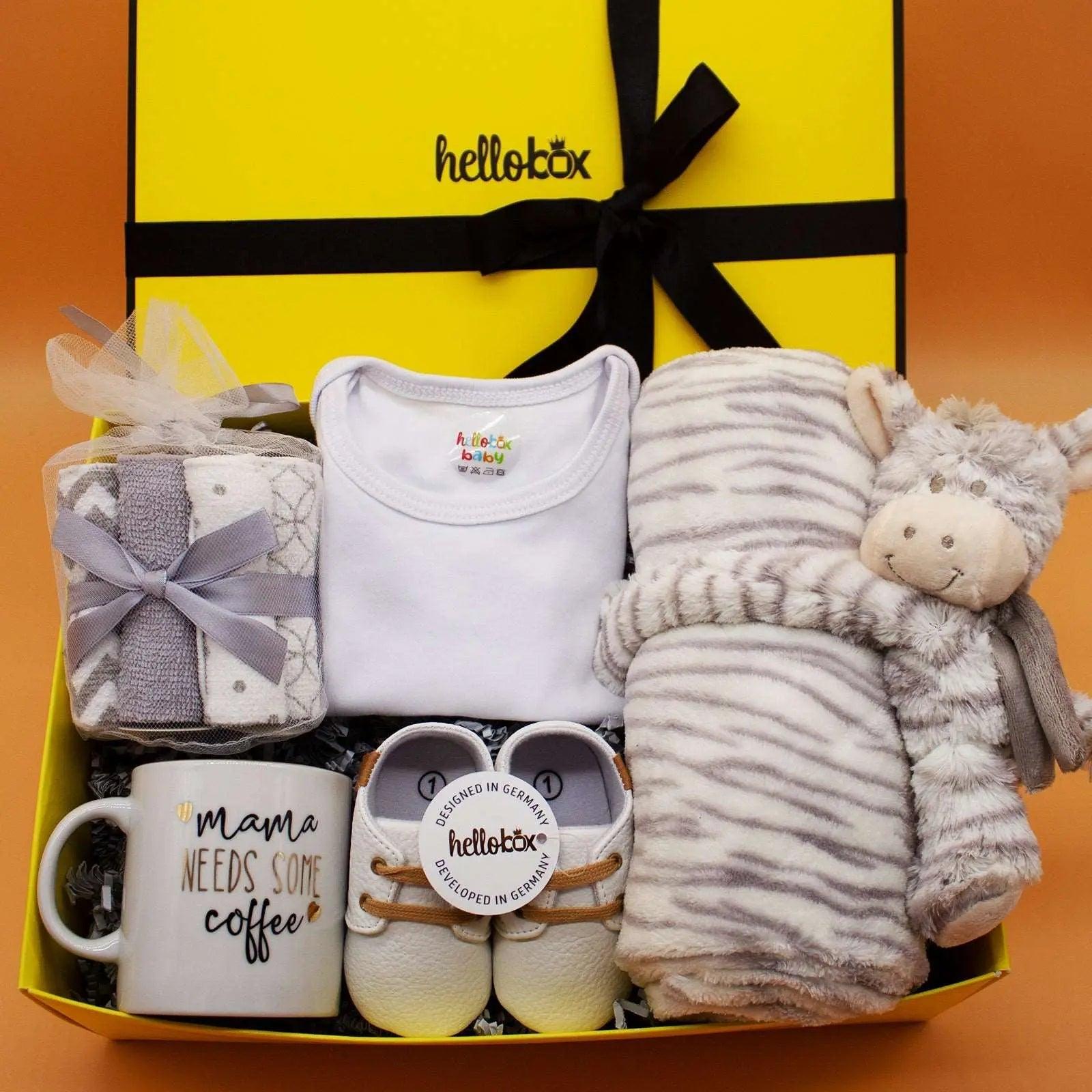 Presentbox till nyfödd – 17-delars set i vitt med babyfilt & gosedjur (flicka/pojke)-3