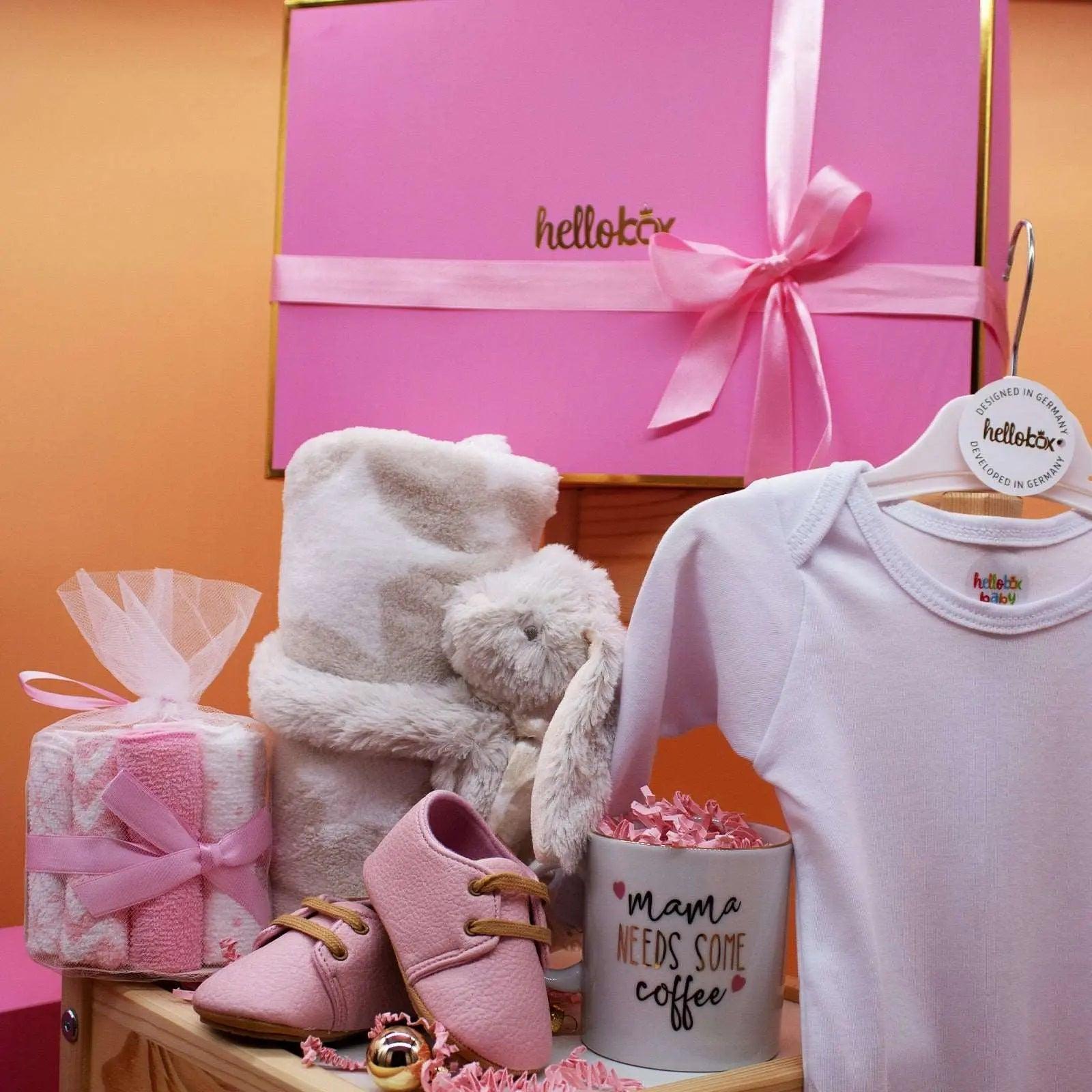 Presentbox till nyfödd – 17-delars set i rosa med snuttefilt & gosedjur (flicka)-2