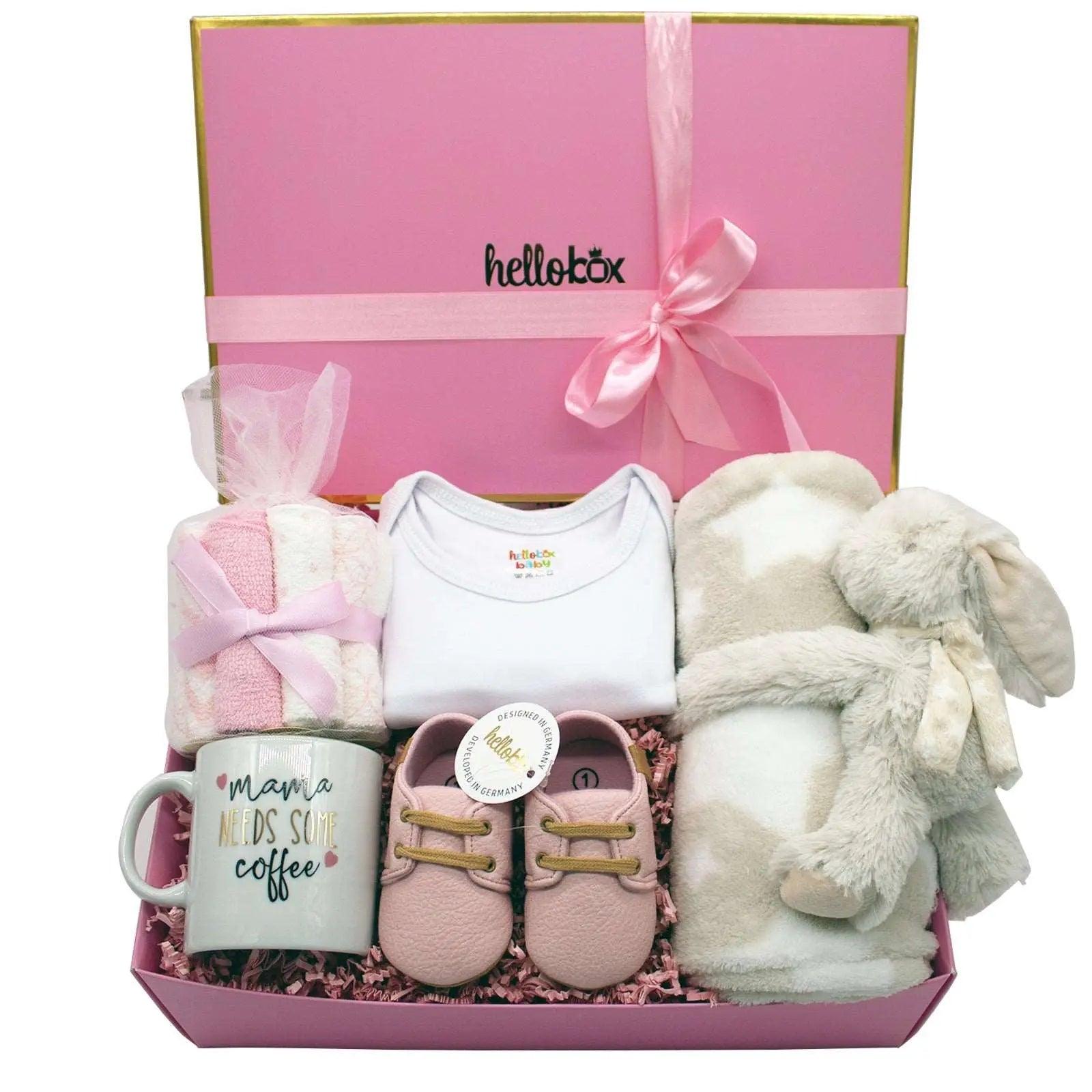 Presentbox till nyfödd – 17-delars set i rosa med snuttefilt & gosedjur (flicka)-0