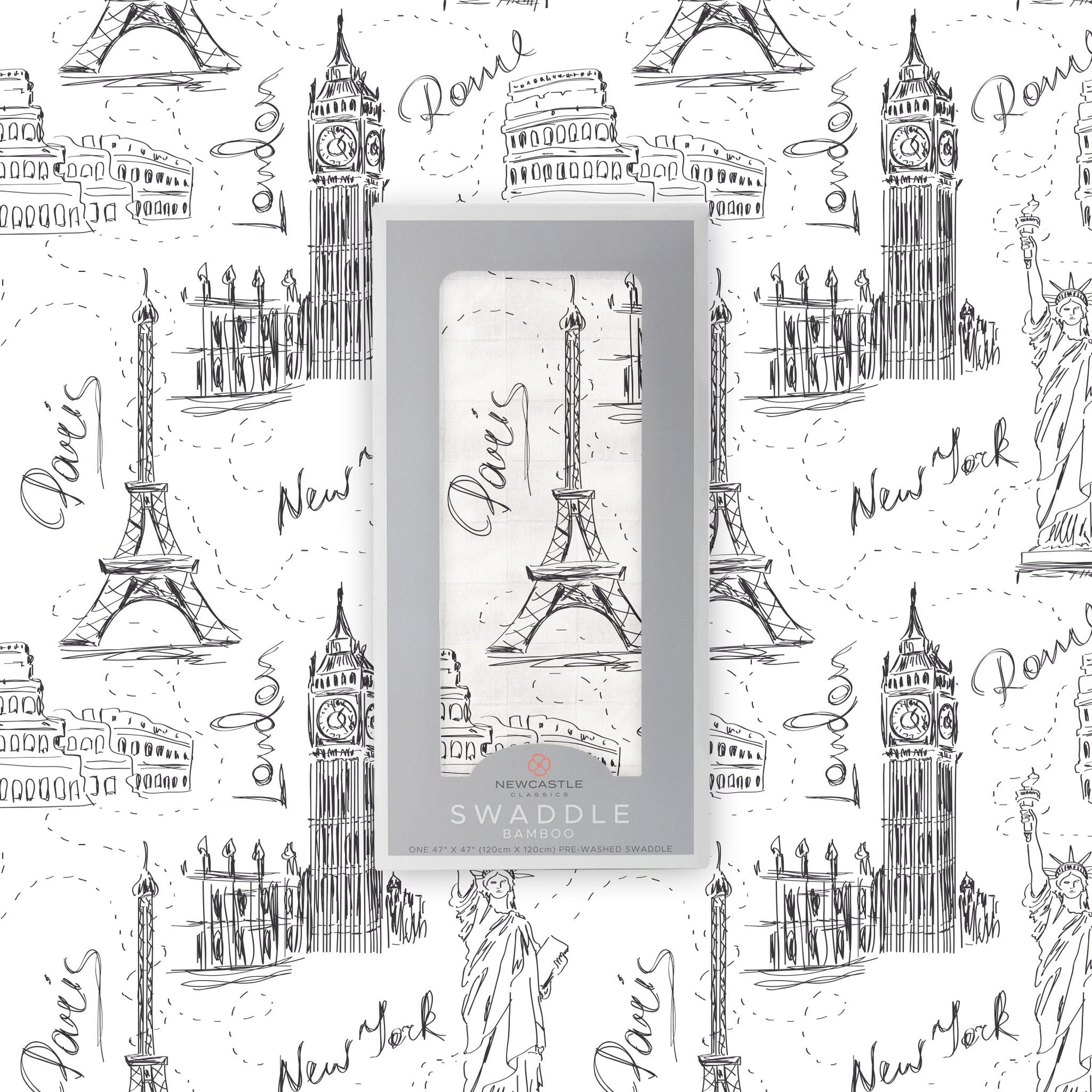 London, Paris, New York Bamboo Swaddle-4
