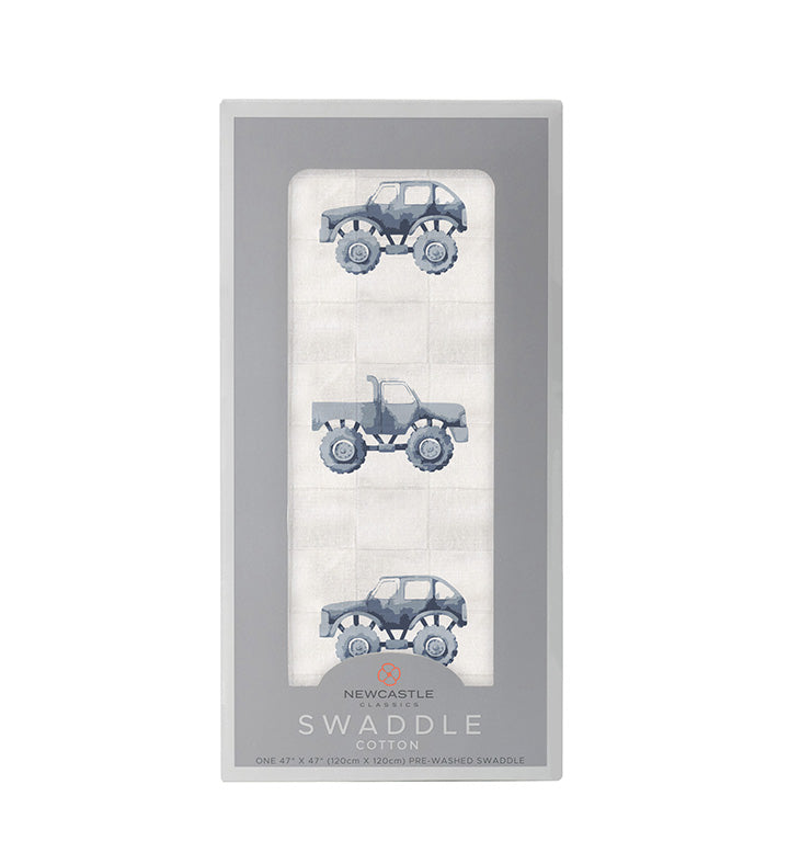 Indigo Monster Trucks Cotton Swaddle-0