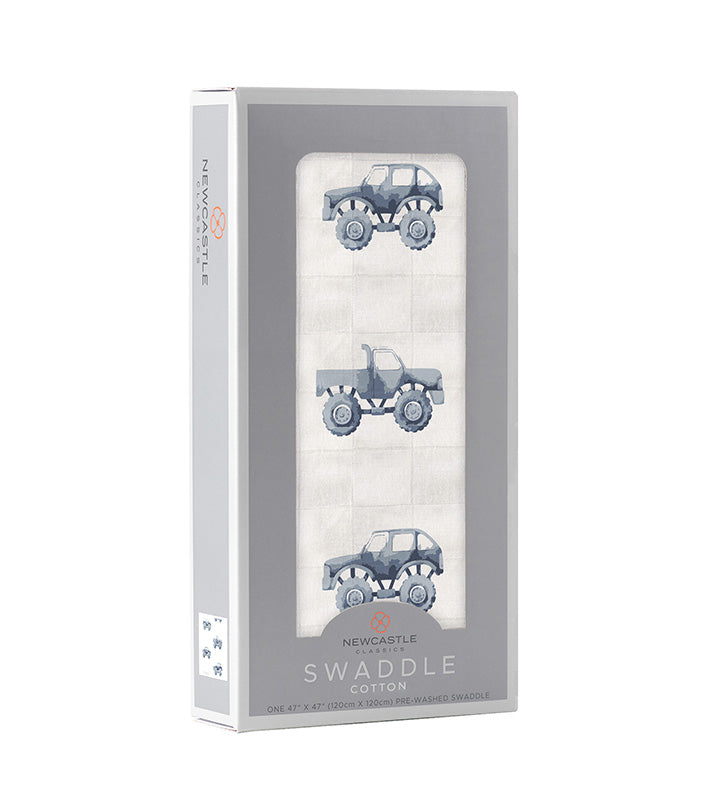 Indigo Monster Trucks Cotton Swaddle-1