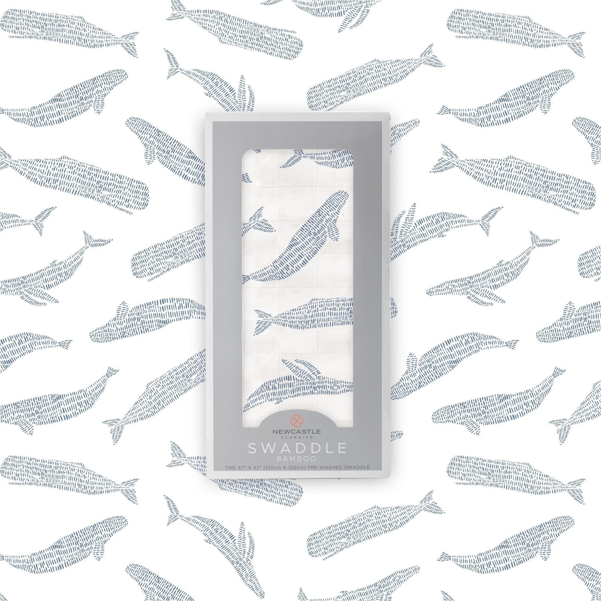 Blue Shadow Whales Bamboo Swaddle-4