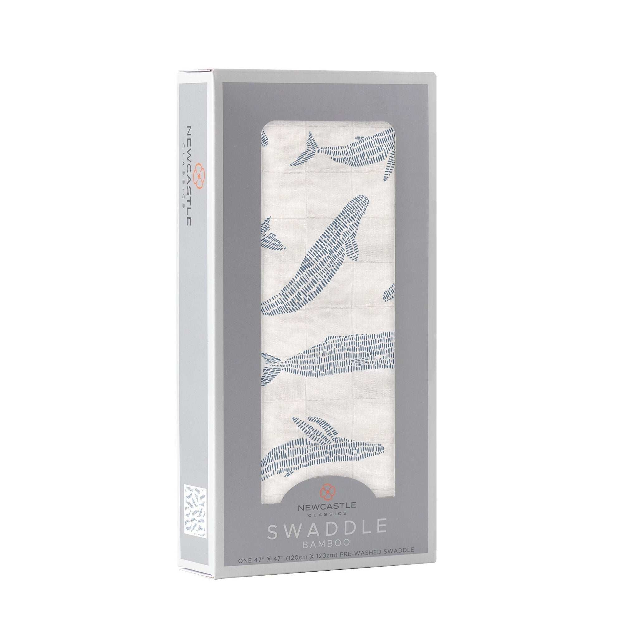 Blue Shadow Whales Bamboo Swaddle-1