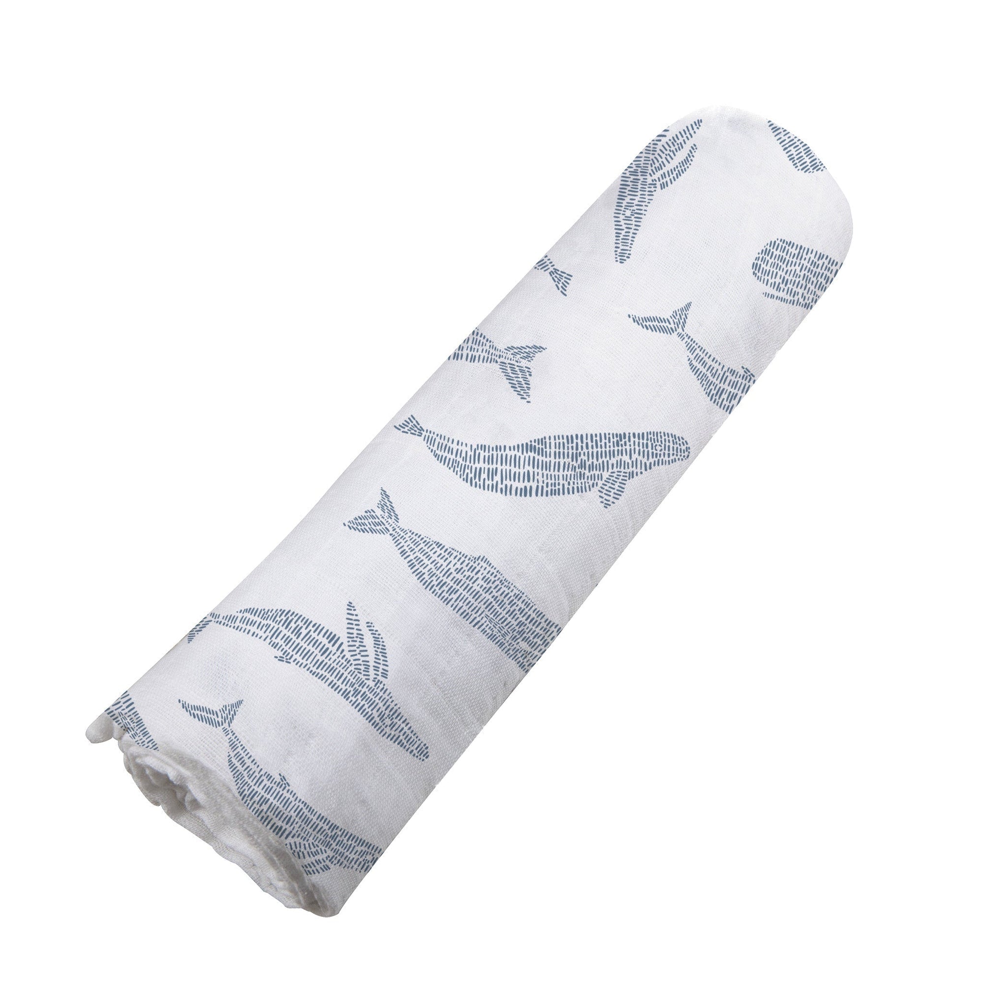 Blue Shadow Whales Bamboo Swaddle-3