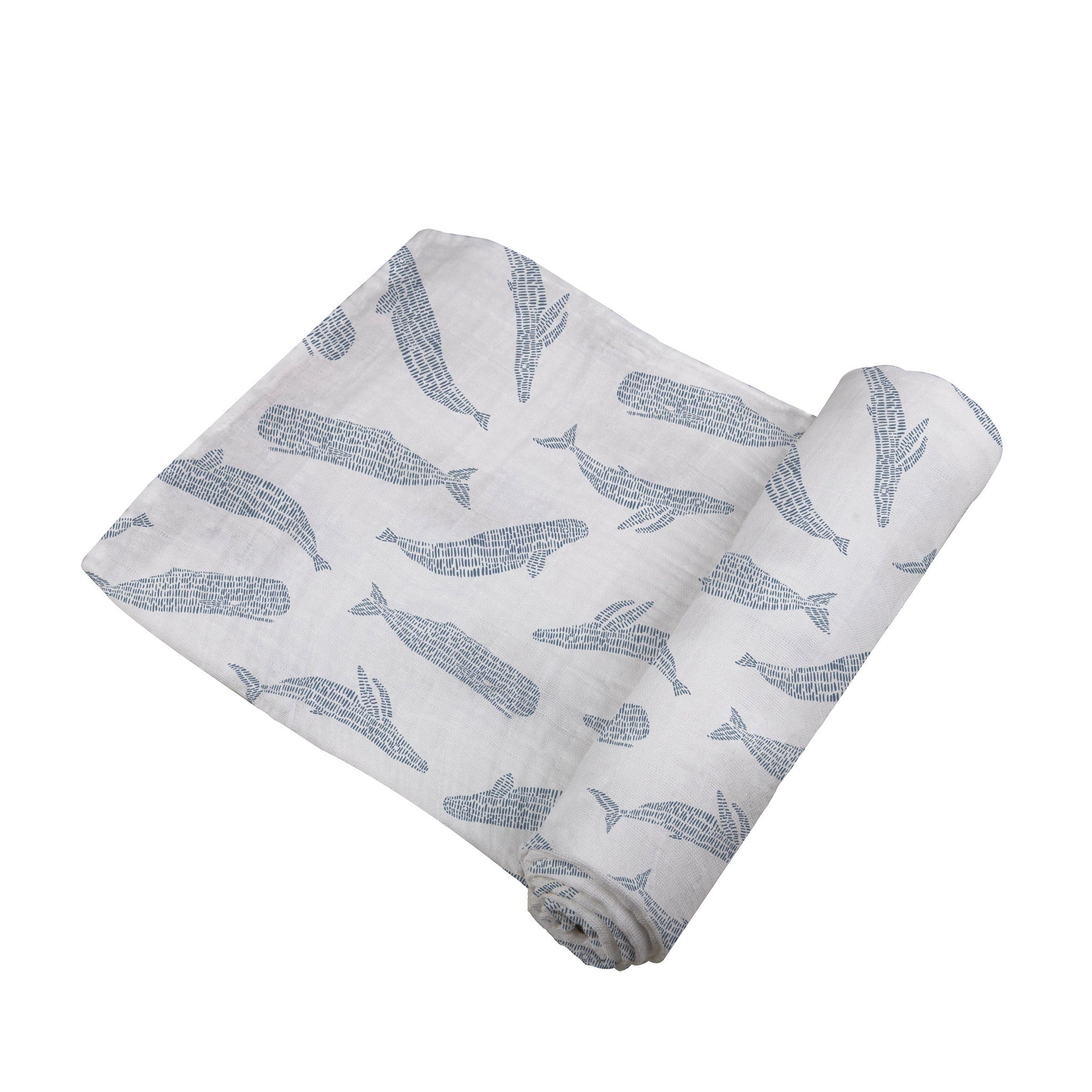 Blue Shadow Whales Bamboo Swaddle-2