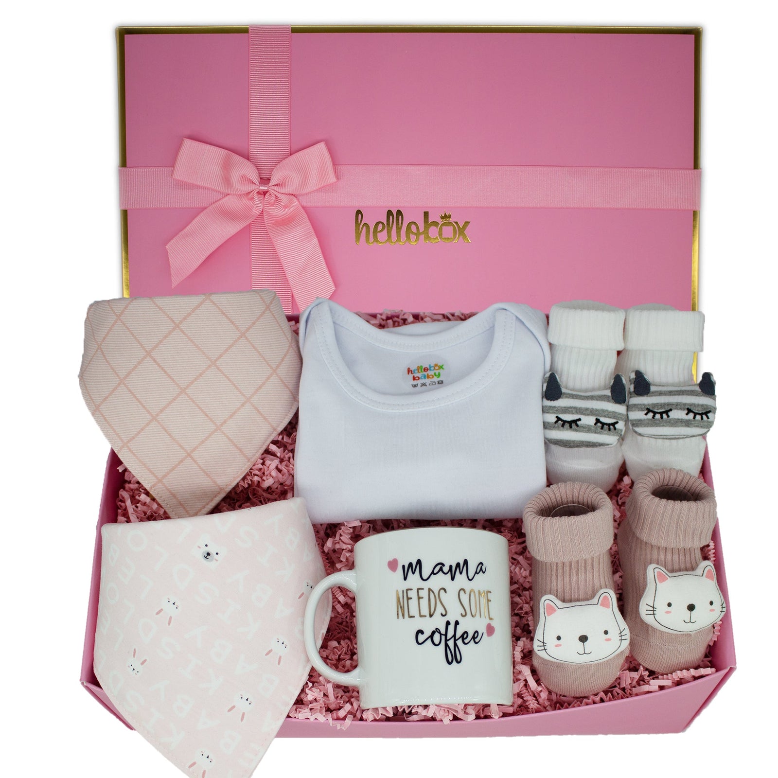 Presentset till nyfödd flicka – Haklapp, sockor & liten gåva till mamma (rosa)-0